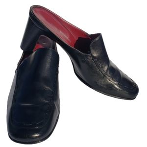 Mules Black Leather Sz 8.5 Slides Heels ENZO ANGIOLINI